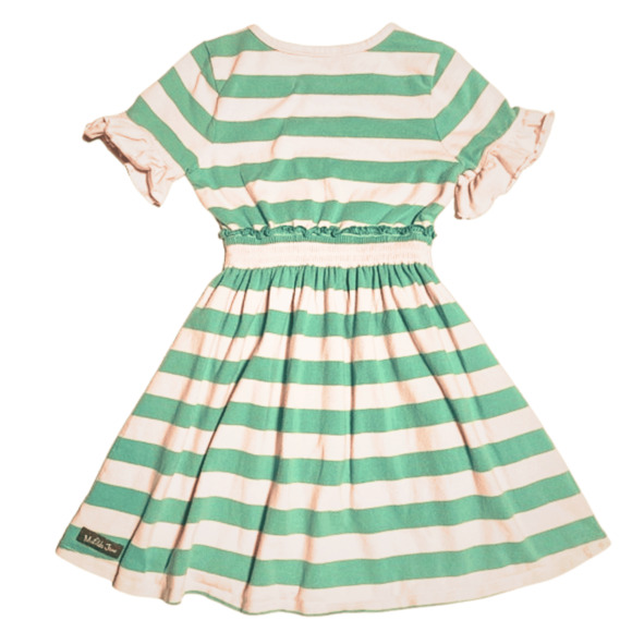 Matilda Jane Camp MJC True North Dress 4 GUC Green Pink Stripe - Picture 2 of 5
